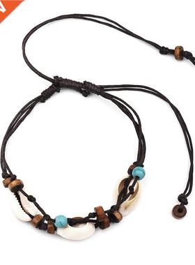 Boho Natural Sea Shell Stone Anklets For Women Wood Bead