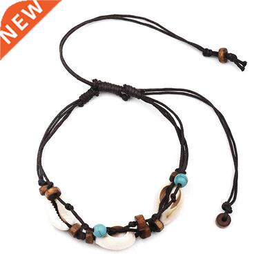 Boho Natural Sea Shell Stone Anklets For Women Wood Bead