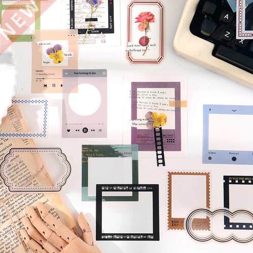 Journamm 15pcs PET Frame Series Stickers Junk Journal Scrapb