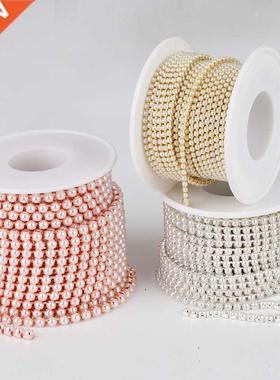 2mm 3mm 10yards Gold Pearl Rhinestone Cup Chain Glass Dense