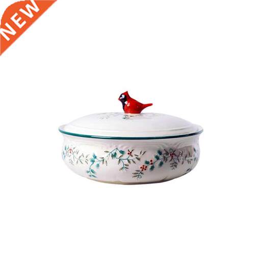 Red Bird Holly Berry European Ceramic Tableware Soup Pot
