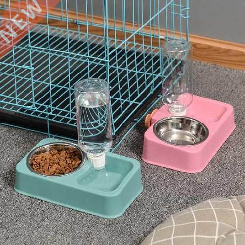 Dog Double Bowl Automatic Drink Food Water Rice Teddy Dog