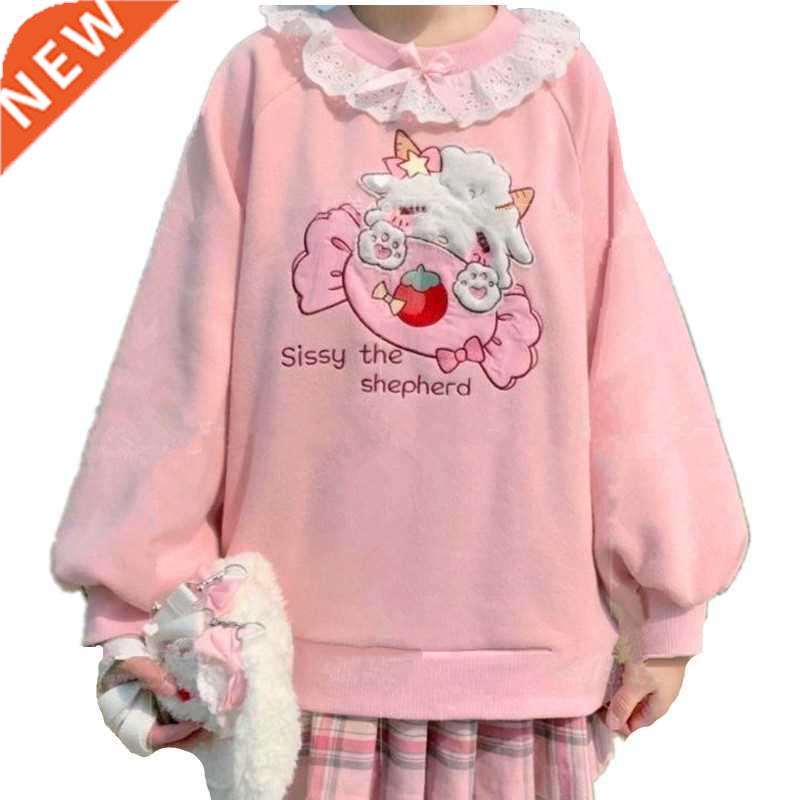2022 Spring Women Lace Neck Cute Hoodies Hajuku Kawaii Swe