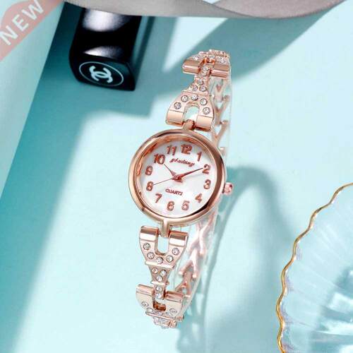 Ladies Metal Diamond Bracelet Watch Analog Quartz Movement W