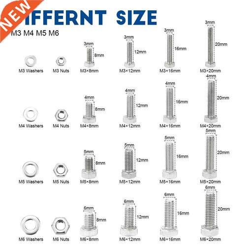 552pcs/set External Hex Bolt Set with Nuts Stainless Steel m