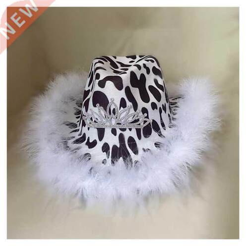 Women Spotted feather cowboy Fedora Hats Pattern Hat With Ro