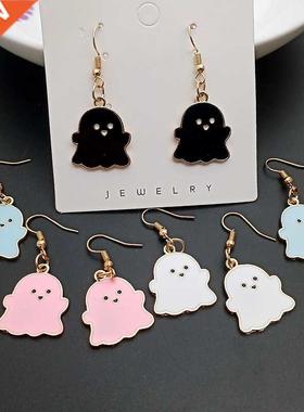 Metal Cute Little Ghost Dangle Earrings for Women Candy-colo