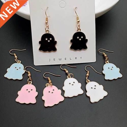 Metal Cute Little Ghost Dangle Earrings for Women Candy-colo