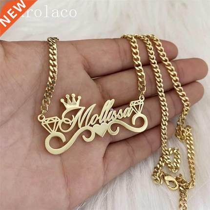 AurolaCo Custom Name Necklace with Crown Personalized Cuban