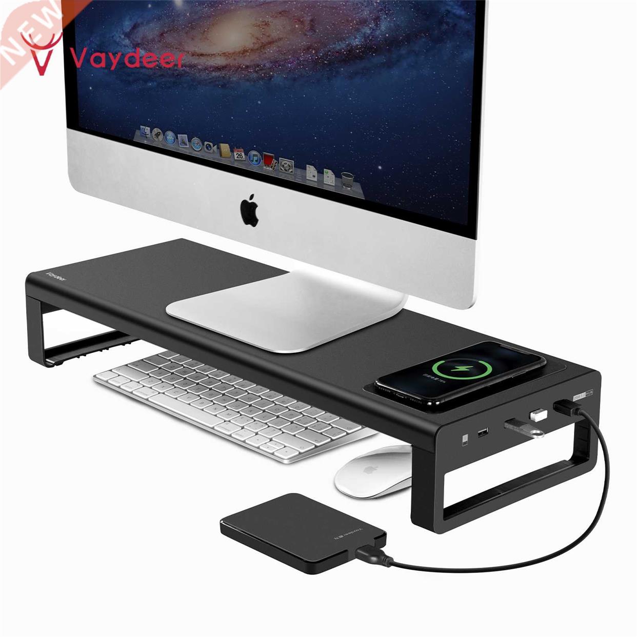 USB.0 Wireless Charging Aluminum Monitor Stand Riser Suppor - 实物图