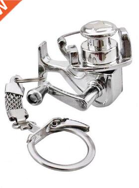 1Pcs Alloy Fishing Reel Drum Pendant Keychain Key Ring Mini