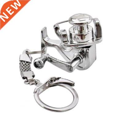 1Pcs Alloy Fishing Reel Drum Pendant Keychain Key Ring Mini