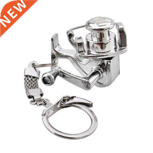 1Pcs Alloy Fishing Reel Drum Pendant Keychain Key Ring Mini