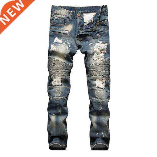 Men Jeans Hot Straight Retro Hole Riders Denim Personality T