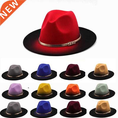 Women Patchwork Wide Brim Gradient gold belt Church Derby To