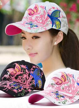 Women Butterflies Flower Embroidery Caps Women Girl Sun Hats