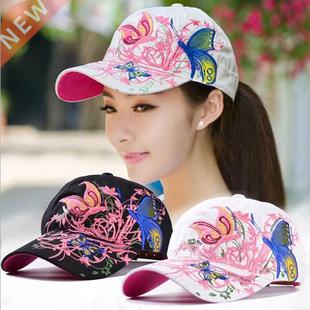 Women Butterflies Flower Embroidery Caps Women Girl Sun Hats