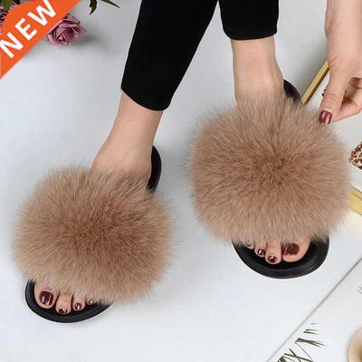 Women Summer Casual Fluffy Slippers With Fur Flat Non-Slip R