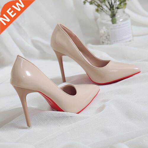 Nude Color Small Fresh High Heels Patent Leather Stiletto Si