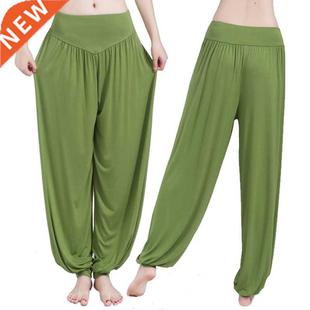 Women Harem Pants Casual Loose Cotton Solid Elastic Waist Wi