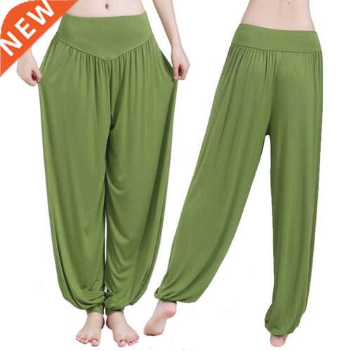Women Harem Pants Casual Loose Cotton Solid Elastic Waist Wi