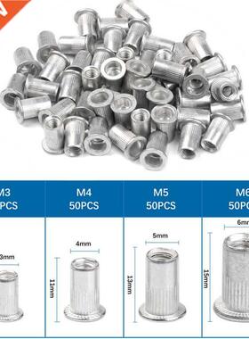 200PCS Aluminum Alloy Rivet Nuts Flat Head Rivet Nuts Set Nu