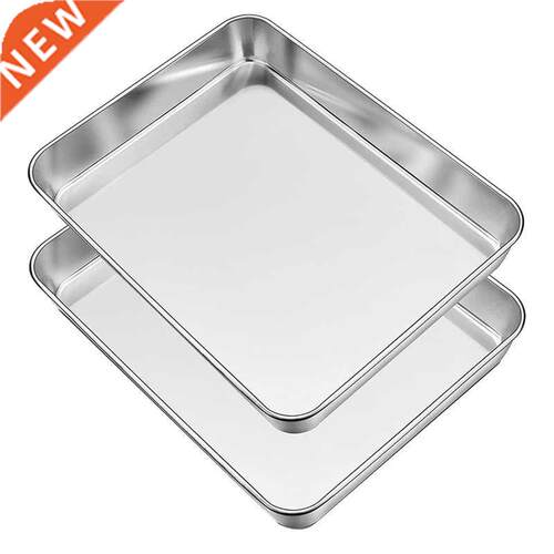 Oven Baking Tray Set of 2, Deep Cake Tins Stainless Steel