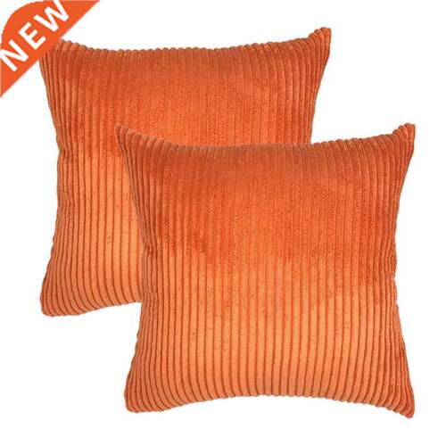 Pack of 2 Corduroy Soft Velvet Striped Solid Square Throw Pi