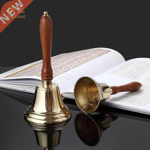 Large Wooden Handle Hand-Cranking Copper Bell School