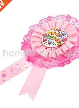 Pink HAPPY BIRTHDAY Award Ribbon Rosette Badge Girl Baby Sho