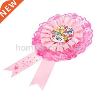 Pink HAPPY BIRTHDAY Award Ribbon Rosette Badge Girl Baby Sho