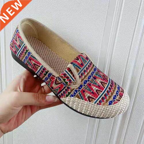 2021 Women's Vintage Moccasins Flat Ladies Slip On Hemp Shal