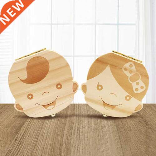 Wooden Baby Kids Tooth Storage Box English/Spanish/French/Ru