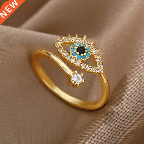 Lucky Turkish Blue Evil Eye Rings For Women Adjustable Stain