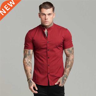 New Arrivals Summer Man Short Sleeve Shirt Solid Fitness Men