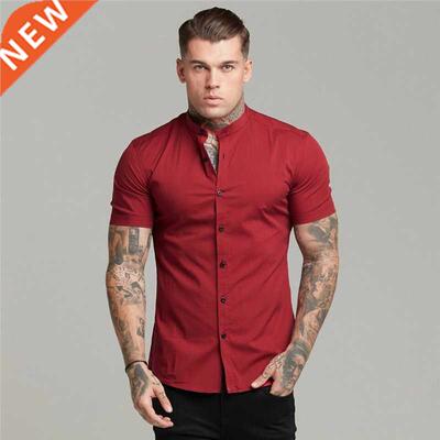 New Arrivals Summer Man Short Sleeve Shirt Solid Fitness Men