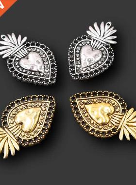 6pcs Christian Acred Sacred Heart Charm Mexico Milagro Flam