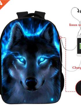 Wolf 3d Printed Backpack Boys Girls School Bag Teenager Usb