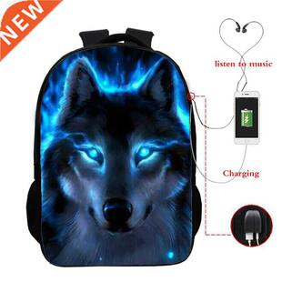 Wolf 3d Printed Backpack Boys Girls School Bag Teenager Usb