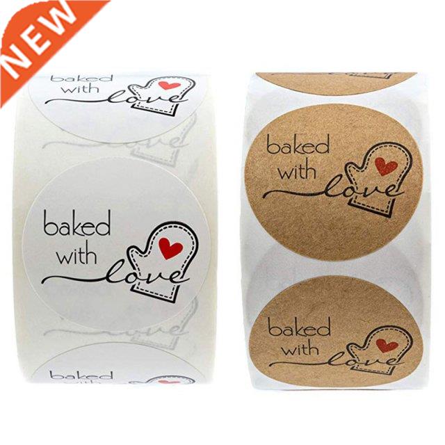 100-500pcs Kraft Paper Baked With Love Stickers Scrapbooking