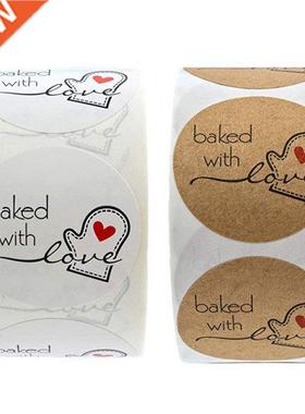 100-500pcs Kraft Paper Baked With Love Stickers Scrapbooking