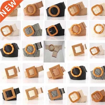 Fashion Design Round Wooden Buckle Dress Belt For Women Casu
