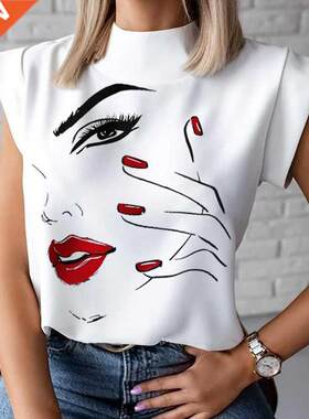 Fashion Women Elegant Lips Print ops and Blouse Shirts 2022