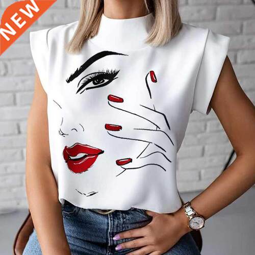 Fashion Women Elegant Lips Print ops and Blouse Shirts 2022
