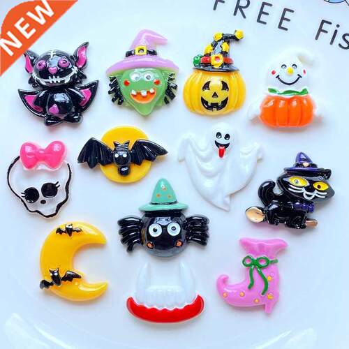 12Pcs New Mini Cartoon Halloween Series Flat Back Resin Cabo