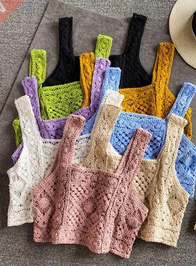 woman knitted crop spaghetti strap tank top women floral pr