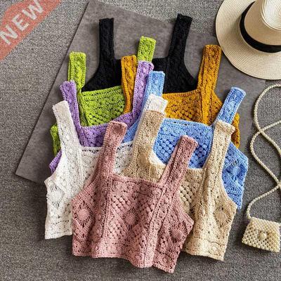 woman knitted crop spaghetti strap tank top women floral pr