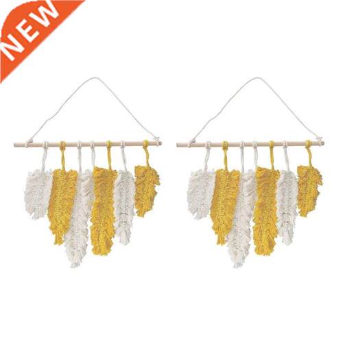 2X Hand-Made Macrame Wall Hanging Feather Cotton Woven Leave