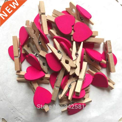 x10 White mini wooden pegs Mini wooden love heart clips Wedd