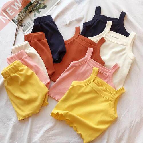 2PCS/Set Comfortable Sleeveless s+Pant Kids Clothes Solid